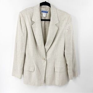 ✅ Pendleton VINTAGE FLAX Blazer Suit Jacket GINGHAM Tan White Striped SIZE 10